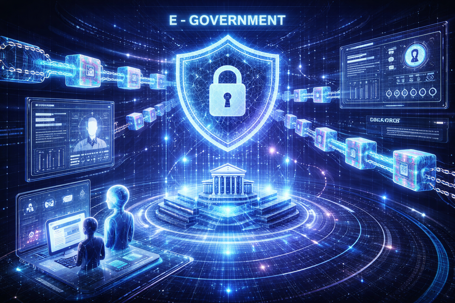 Concept illustration of a secure eGovernment DLT/blockchain platform with Zero Trust and AI services.